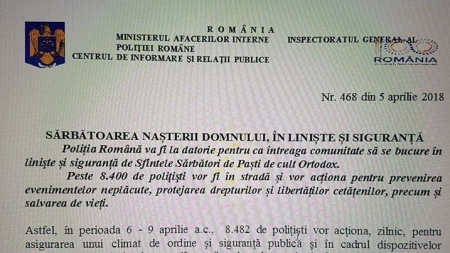 Ups! Poliția a încurcat Paștele cu Crăciunul