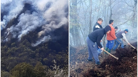 Intervenție dificilă: Incendiul izbucnit pe Pietrele Șoimului va fi stins cu elicopterul; Localnicii din Șișești și Cavnic au ținut piept zile întregi flăcărilor (VIDEO ȘI GALERIE FOTO)