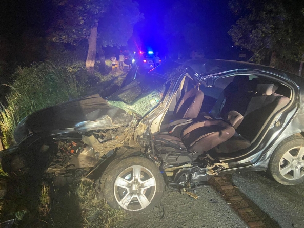 Accident violent: Un tânăr din Cicârlău a pierdut controlul volanului și s-a izbit puternic de un copac de pe marginea acostamentului DN1C (FOTO)