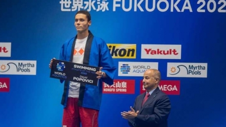 Înotătorul David Popovici a primit premiul pentru sportivul anului 2022 din partea World Aquatics, forul mondial de nataţie, la Fukuoka