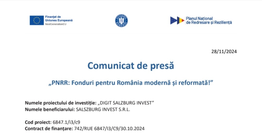 Comunicat de presă: „PNRR: Fonduri pentru România modernă și reformată!”