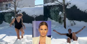 Anca Alexandrescu se filmează în costum de baie în zăpadă, inspirată de Cristela Georgescu